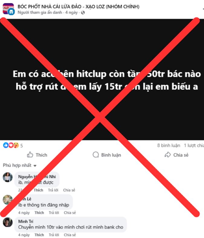 Hitclub cũng bị tài khoản nặc danh vu khống